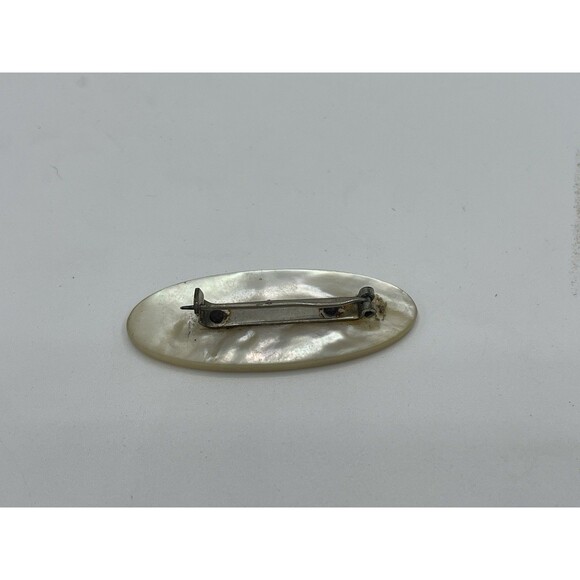 Antique Victorian MOP Mother Of Pearl Shell Brooch Pin Vintage Oval C Clasp - Picture 2 of 4